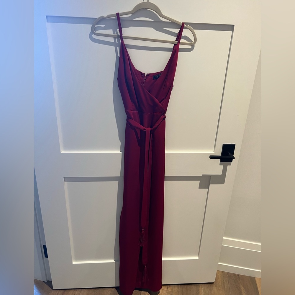 Ruby red jumpsuit flowy silky pant suit